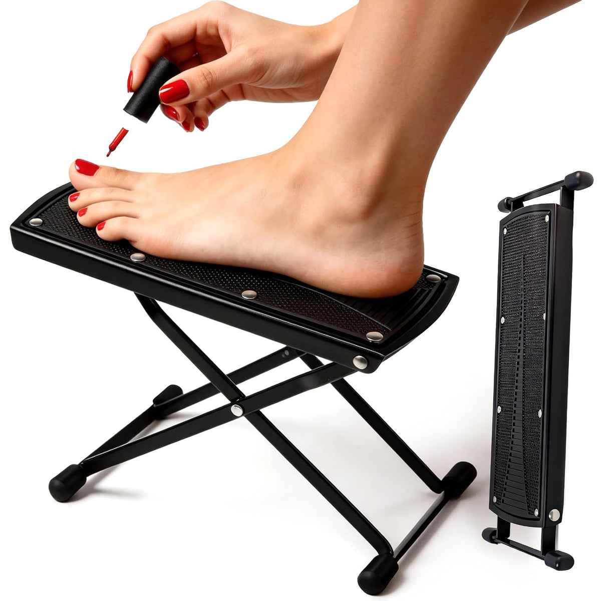 Foldable Foot Rest, 6-Height Adjustable Spa Foot Stand, Non-Slip Sturdy Foot Care Stand for Easy Home Pedicures, Beauty Pedicure Stool Tool