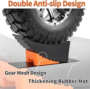 Curved Leveling Blocks, Raised Tire Change Ramp, for RV Camper Travel Trailer, Fits Dual Axle Tandem Wheel Aid Changing, Lift up to 6", Comes with Chock and Rubber Mat (2 Pack)