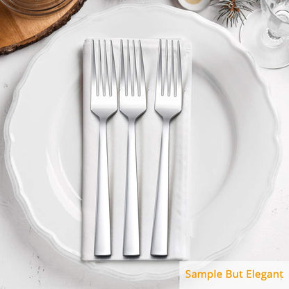 Dinner Forks Set of 8, E-far 7.9 Inch Stainless Steel Forks for Home, Kitchen or Restaurant, Non-toxic & Mirror Polished, Squared Edge & Dishwasher Safe