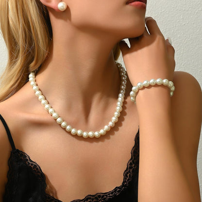 CSIYANJRY99 Pearl Necklace and Earring Set Faux Pearl Jewelry Sets for Women Imitation Beaded Pearl Necklace Bracelet Stud for Women ( No earrings)