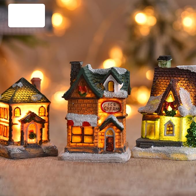 Christmas Resin House LED Snow Village House for Holiday Children Gifts Decoration Crafts Collectible Villa Town Animated Winter Wonderland Ornament (1PCS, B)