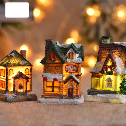 Christmas Resin House LED Snow Village House for Holiday Children Gifts Decoration Crafts Collectible Villa Town Animated Winter Wonderland Ornament (1PCS, B)