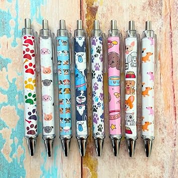 YJ PREMIUMS 8PC Dog Writing Pens Veterinary Ballpoint Ink Pen Set for Dogs Lovers Doggie People Kawaii Puppy Paw Print Vet Med School Supplies Students Stationary Animal for Men Women Themed Gifts