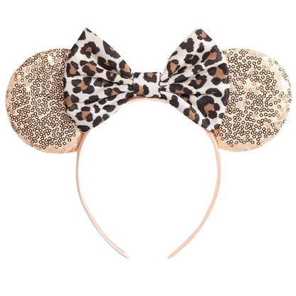 CHuangQi Mouse Ears Headband with Shiny Bow, Double-sided Sequins Glitter Hair Band, for Birthday Party Celebration  Event (XC11)