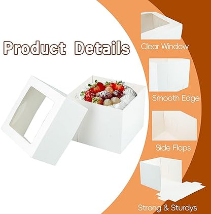 Yeplan 10 Packs Tall Cake Boxes and Cake Boards,10x10x8 inches Bakery Boxes with Window,White Multi-Layer Cake Containers for Birthday,Wedding,Thanksgiving Day