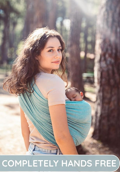 Ring Sling Baby Carrier 100 Cotton Muslin Front and Chest Newborn to Toddler Carrier and Baby Sling (Grey Turquoise)