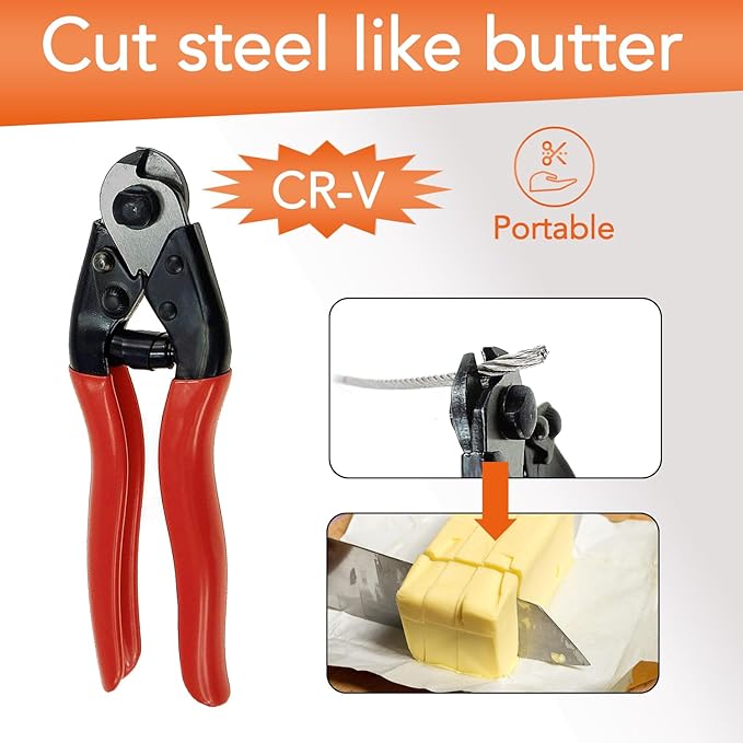 Cable Cutter Wire Cutter Heavy Duty up to 532" Stainless Steel Aircraft Wire rope for Decking Railing Fencing Bike Bicycle Brake Cutter DIY projects