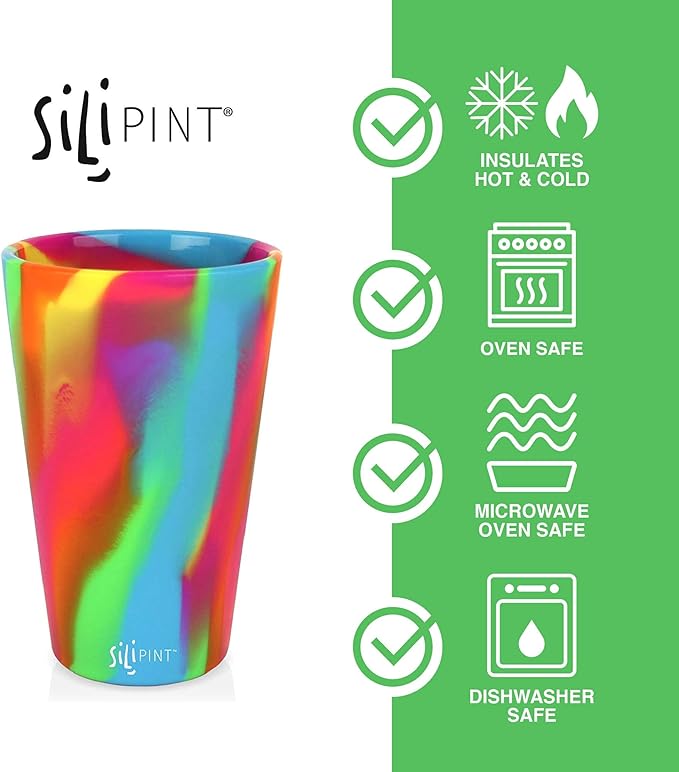 Silipint 2-Pack, Hippie Hops - Silicone Cup Drinkware, BPA-Free, Unbreakable, Microwave Safe, Shatter-Proof - for Any Drink Use, Traveling, Camping, Hiking, Hanging Out, Small or Large Parties