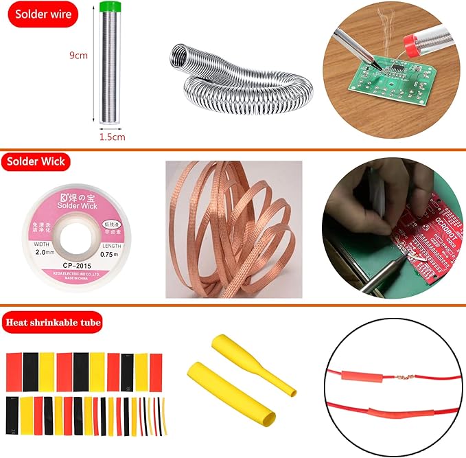 Soldering Iron Kit, 60W Adjustable Temperature, Digital Multimeter, 5pcs Soldering Tips, Wire, Stand, Desoldering Pump, Solder Wick, Tweezers, Welding Tool