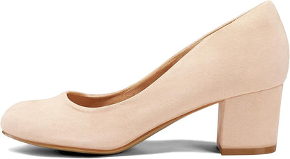 mysoft Women's Pumps Low Chunky Block Heel Round Toe Comfortable Dress Shoes