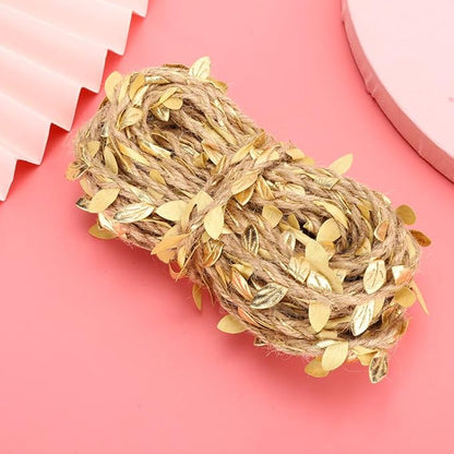 10m DIY Artificial Leaf Wine for Wedding Ceremony, Hemp Material, Gold Color, 32.8 DIY Feet for Garlands, Wall Gardens and Wedding Dresses (Gold)
