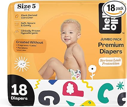 Hello Bello Premium Baby Diapers Size 5, 18 Count of Disposable, Extra-Absorbent, Hypoallergenic Baby Diapers with Snug and Comfort Fit, Alphabet Soup