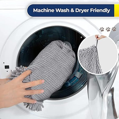 Muddy Mat Doggy Dryer, Highly Absorbent Microfiber Washable Dog Shammy Quick Drying Towel Absorber - Extra Soft Plush Wrap Chenille Bath Towels to Dry Soggy Large Pets  Small Puppy-Grey 13"x31"