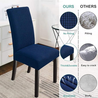 NORTHERN BROTHERS Chair Covers Set of 2 Parsons Chair Covers Chair Slipcovers Super Fit Kitchen Chair Protector Cover for Dining Room, Navy Blue
