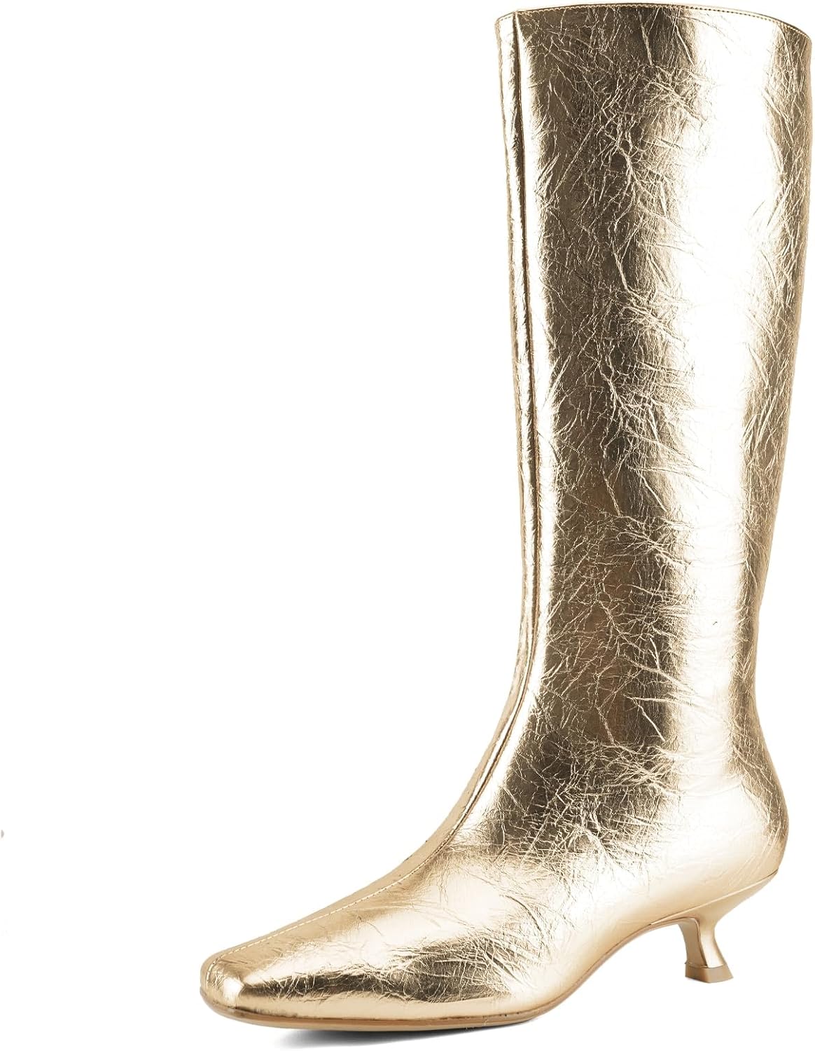 JilTrdWei Women's Knee High Boots with Square Toe Low Kitten Heel, Fashion Tall Faux Leather Boots with Side Zipper, Casual Winter Long Boots for Party, Daily Wear, Concert and Fall Outfits .