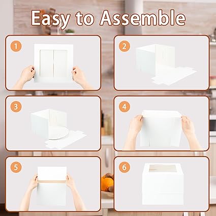 Yeplan 10 Packs Tall Cake Boxes and Cake Boards,10x10x8 inches Bakery Boxes with Window,White Multi-Layer Cake Containers for Birthday,Wedding,Thanksgiving Day