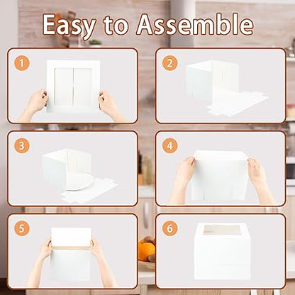 Yeplan 10 Packs Tall Cake Boxes and Cake Boards,10x10x8 inches Bakery Boxes with Window,White Multi-Layer Cake Containers for Birthday,Wedding,Thanksgiving Day