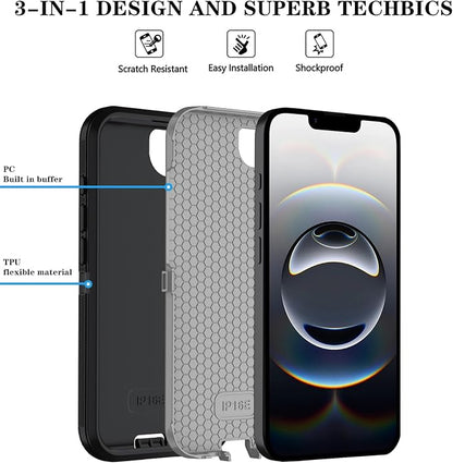 ONOLA Compitable with iPhone 16e Case & iPhone 17e Case with HD Screen Protector, [2 in 1 ] Heavy Duty Protection Phone Case for iPhone 16e /17e 6.1" (Black Grey)