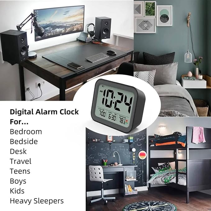3.86  3inch Snooze Mute Electronic Clock, Black Two-Group Alarm LCD Digital Clock, Home Decoration and Bedroom Alarm Clock