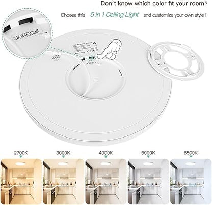 Brightever LED Flush Mount Ceiling Light, 24W 3200LM 5CCT Dimmable LED Ceiling Light Fixture, 2700K3000K4000K5000K6500K, 12 Inch Ultra Thin Ceiling Lamp for Bedroom, Dining Room, White, 2-Pack