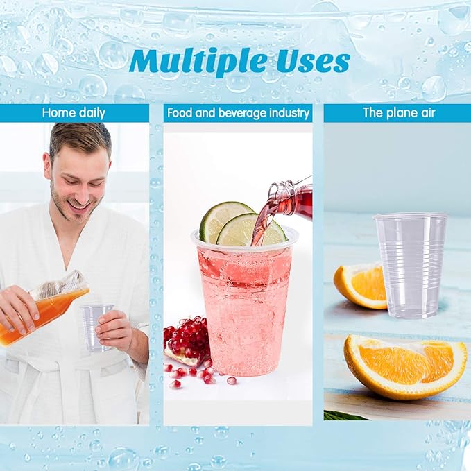 7oz Plastic Cups 300 Pack Disposable Clear Party Cups for Home, School, Office & Events | Small Transparent Tumblers for Drinks, Samples & Commercial Use