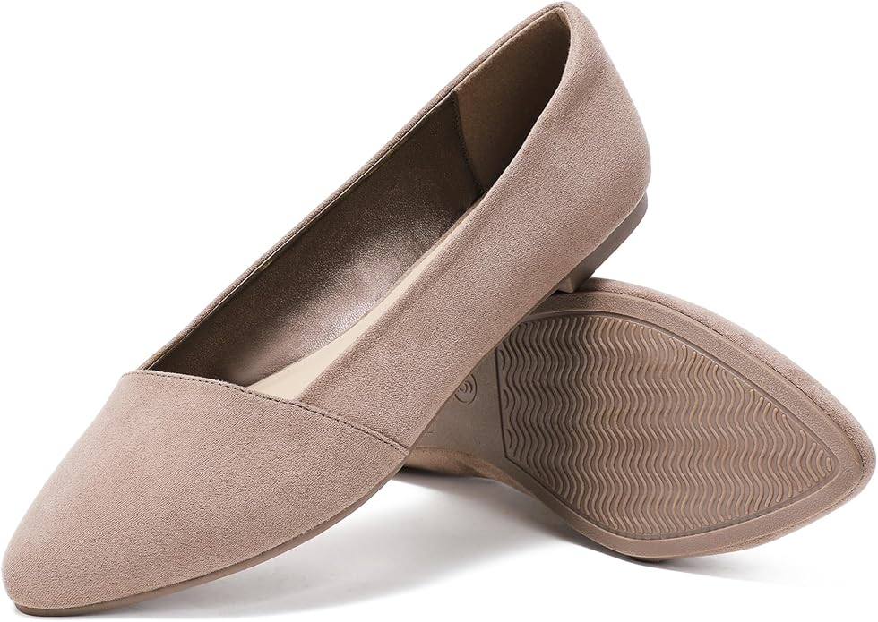Ataiwee Women's Wide Width Flat Shoes Pointed Ballet Flats | Elegant Faux Suede Slip-On Flats with Anti-Slip Sole for Office.