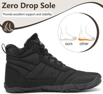 Mishansha Mens Womens Winter Barefoot Boots Warm Fur Lined Wide Toe Box | Winter Hiking Boots Zero Drop Sole Snow Ankle Boots Wide Width Barefoot Shoes No Slip