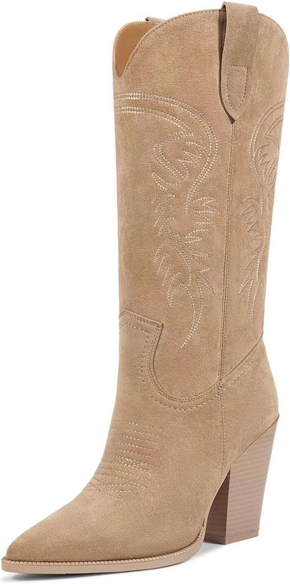 Cowboy Boots Cowgir Boots for Women, Pointed Toe Chunky Heel Western Boots