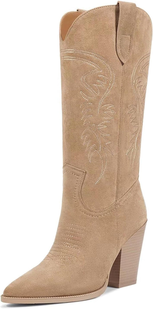 Cowboy Boots Cowgir Boots for Women, Pointed Toe Chunky Heel Western Boots
