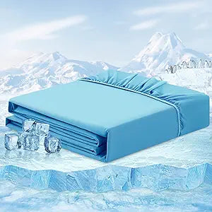 ELEMUSE Pengucool™ Cooling Fitted Sheet, Ultimate Coolness, Luxurious Soft for Hot Sleepers, Fitted Bottom Bed Sheet Only with Deep Pocket, Snug Fit Up to 21" Mattress (Blue, Queen)