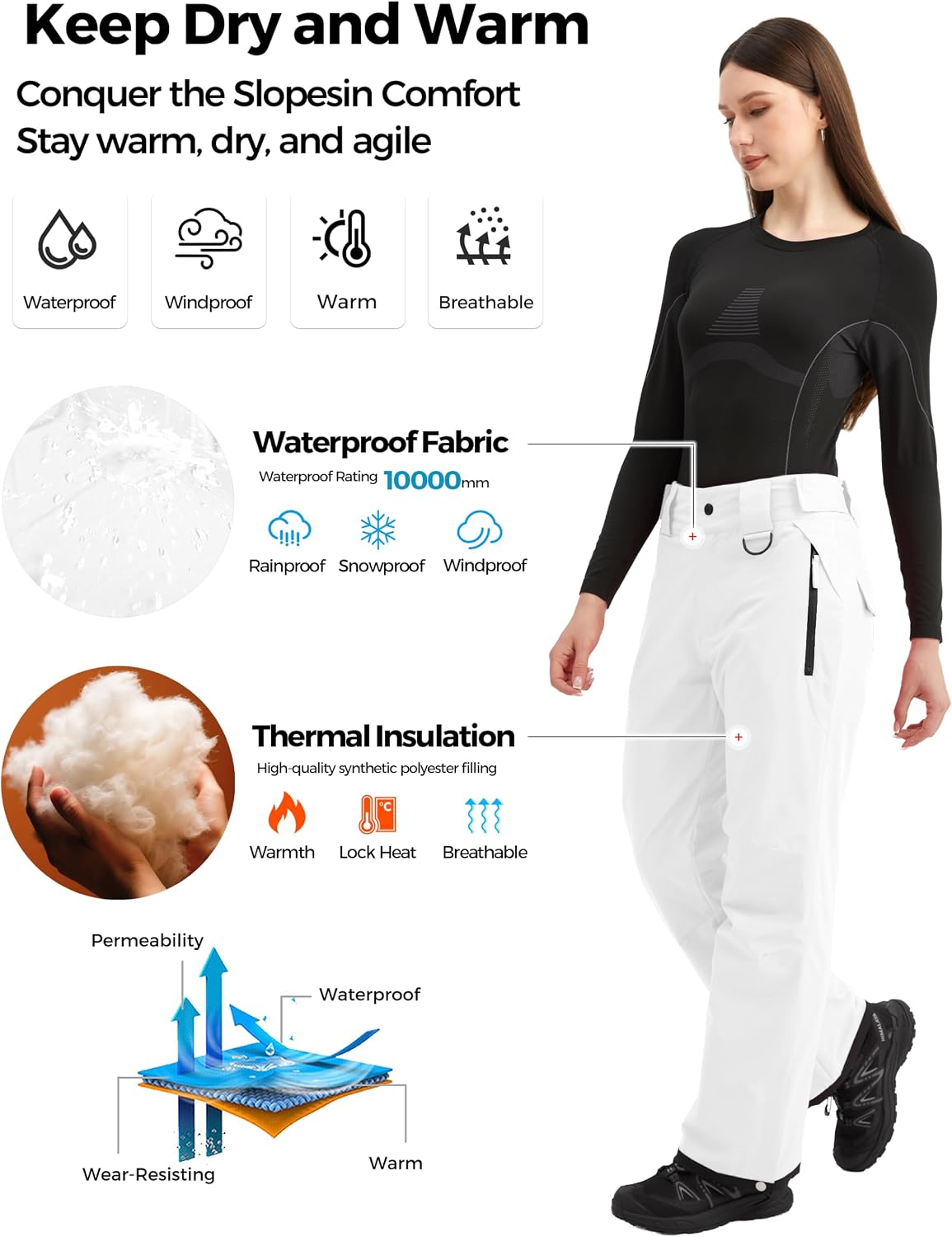 Women's Mountain Insulated Snow Waterproof Ski Pants Winter Outdoor Cargo Pants