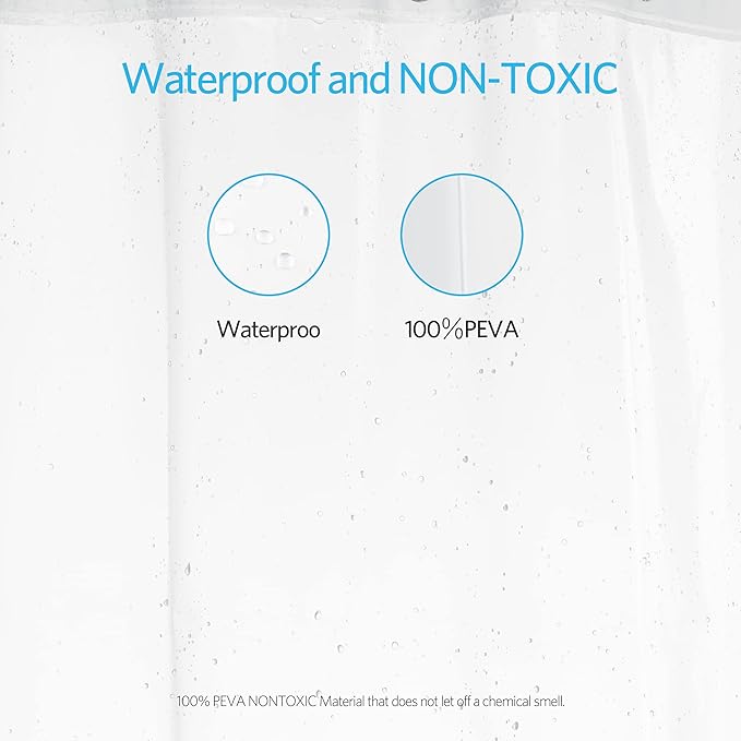 EHZNZIE Clear Shower Curtain Liner Light Weight PEVA, Shower Liner 72x72 Inches, Waterproof, No Chemical Smell with 12 Rust Proof Metal Grommets for Bathroom Shower Curtain