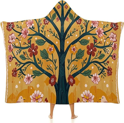 Wearable Blanket Hoodie Yellow Orange Tree of Life Plush Wrap Throws Blanket Poncho Blanket for Women And Men