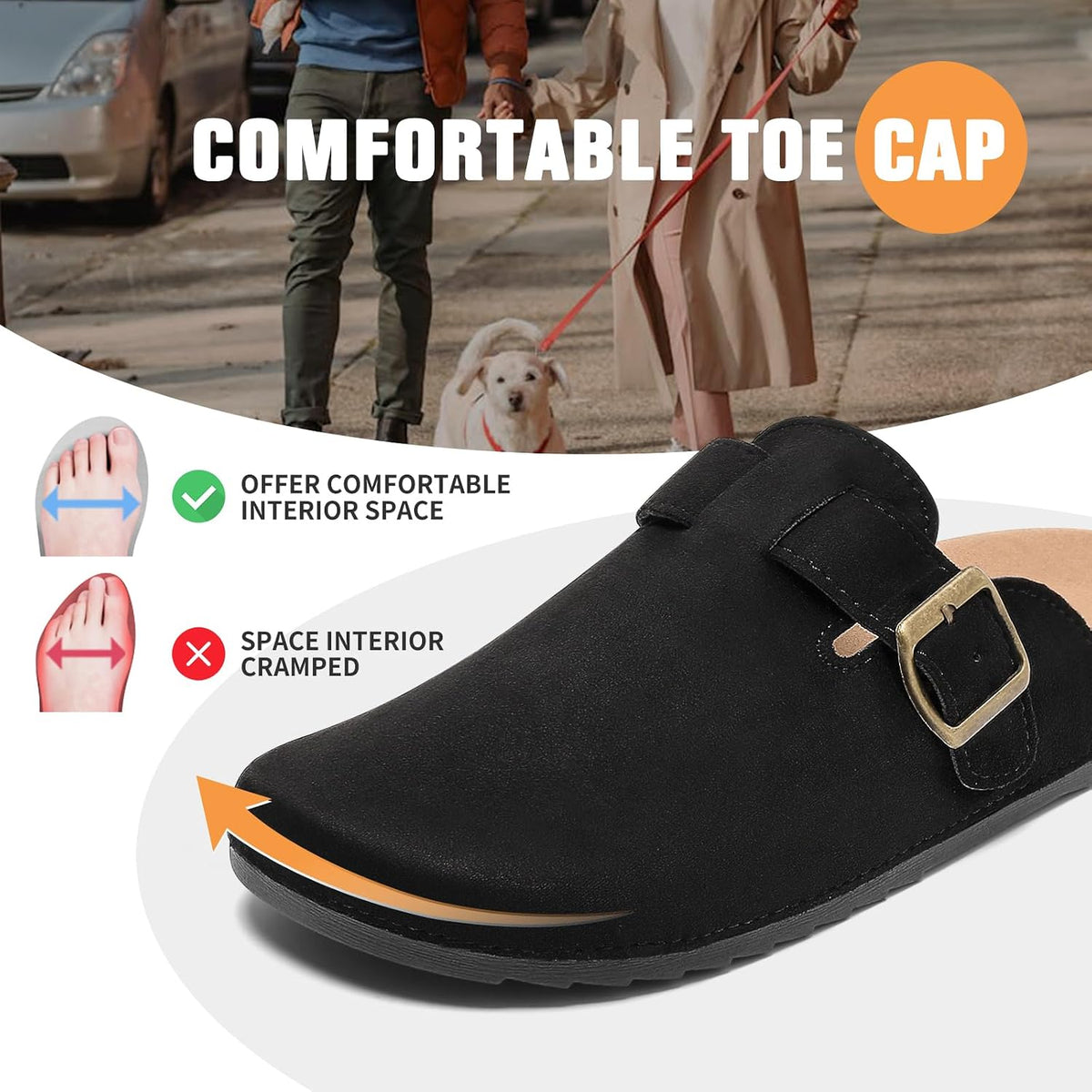 DDXYYDS Suede Clogs Men & Women Unisex Leather Mules Soft Cork Footbed Adjustable Buckle Slip Sandals Potato Shoes with Arch Support.