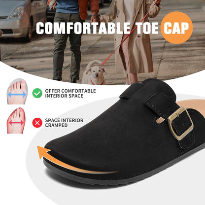 DDXYYDS Suede Clogs Men & Women Unisex Leather Mules Soft Cork Footbed Adjustable Buckle Slip Sandals Potato Shoes with Arch Support.