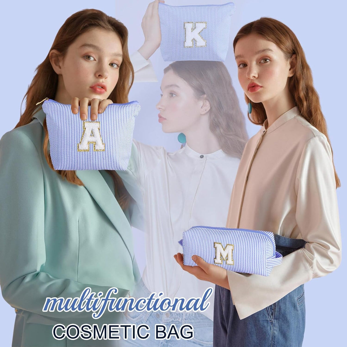 Pretty Things Preppy Makeup Bag Travel Makeup Bag - Initial Cosmetic Bag Cute Makeup Bag Travel Essentials Small Makeup Bag with Zipper Makeup Bag Organizer Personalized Gifts for Her Preppy Stuff Letter P