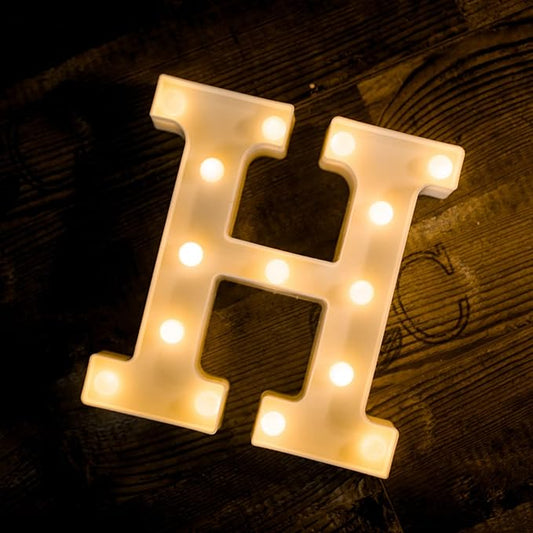 Foaky LED Letter Lights Sign Marquee Light Up Letters Sign for Night Light WeddingBirthday Party Battery Powered Christmas Lamp Home Bar Decoration(H)