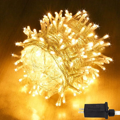 SANJICHA Extra-Long Christmas Lights OutdoorIndoor, Upgraded Super Bright String Lights, Waterproof 8 Modes Plug in Fairy Lights for Bedroom Party Wedding Garden (Warm White, 300LED)