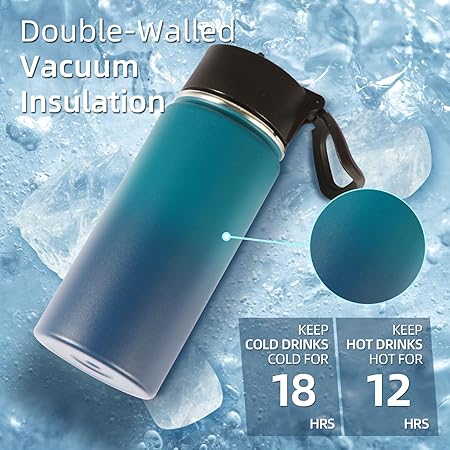 Volhoply Kids Insulated Water Bottle With Straw,16oz Stainless Steel Cold Water Bottles for School,BPA-Free Metal Wide Mouth Cups With Handle,Reusable Double Wall Vacuum Sport Thermos(Dark Night,1)