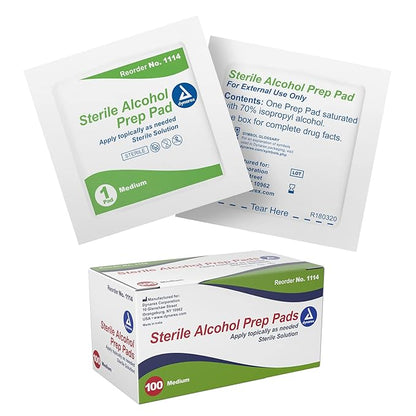 Dynarex Alcohol Prep Pads, Medical-Grade and Non-Woven Prep Pads, Saturated with 70% Isopropyl Alcohol, Rapid-Acting Antiseptic Wipes, 1-Ply, Medium, 1 Box of 100 Alcohol Prep Pads