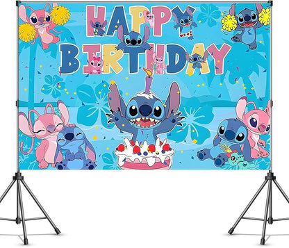 Cartoon Birthday Decorations, Cute Happy Birthday Banner Backdrop, Banner Shoot Photo Backgrounds Props, Blue Party Supplies