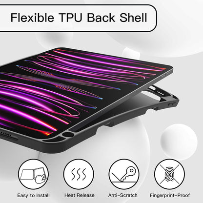 Case for iPad Pro 11 Inch 2022/2021/2020 Model (4th/3rd/2nd Generation), with Pencil Holder, Support 2nd Pencil Charging, Slim Tablet Cover with Soft TPU Back, Auto Wake/Sleep (Black)