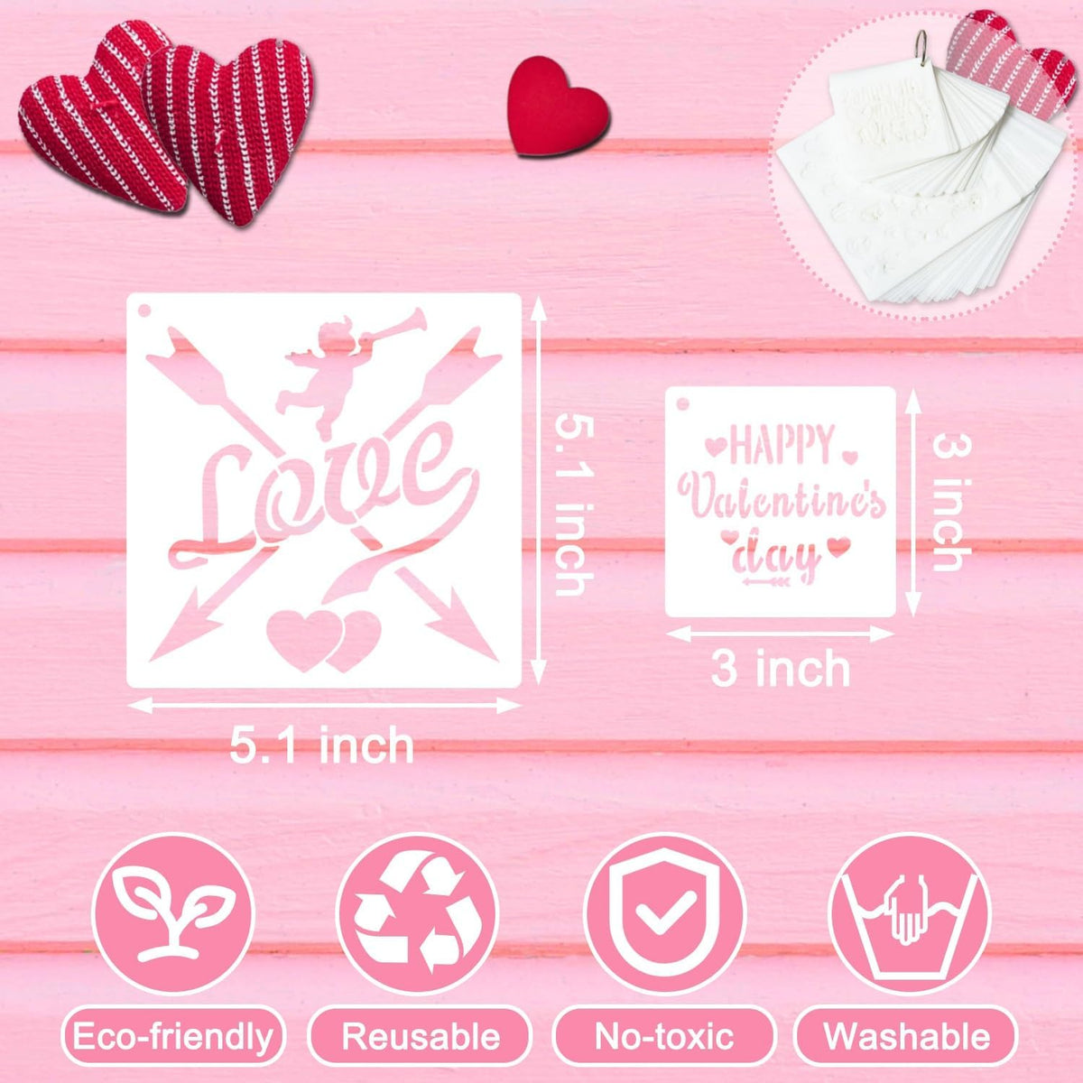 56 Pieces Valentine Stencils for Painting on Wood, Reusable Heart Love Valentines Stencil Templates for Happy Valentine Ornaments Envelopes DIY Crafts Supplies