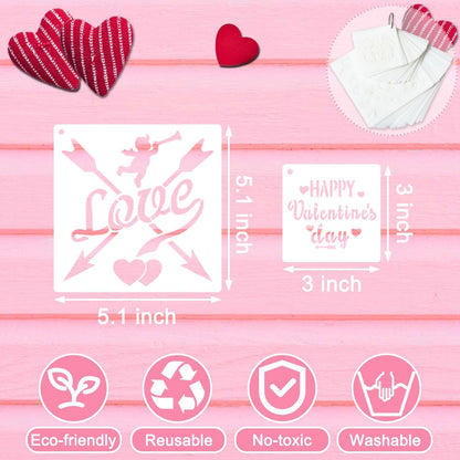 56 Pieces Valentine Stencils for Painting on Wood, Reusable Heart Love Valentines Stencil Templates for Happy Valentine Ornaments Envelopes DIY Crafts Supplies