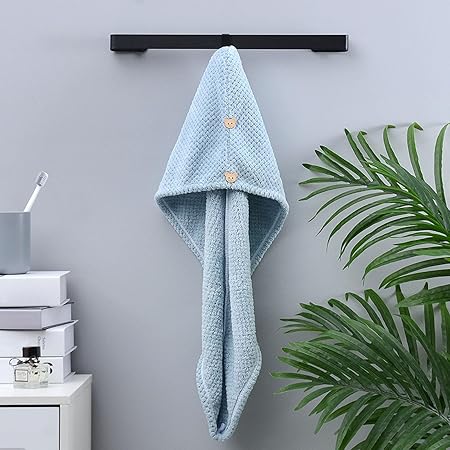 Microfiber Towel for Hair with Bear Button Super Absorbent Hair Towel Fast Hair Drying Towel Turban Wrap 9.84 Inch X 25.5 Inch Dry Hair Cap for Women Bath Shower Makeup (C)