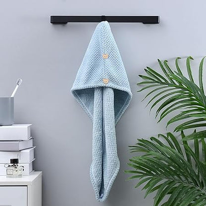 Microfiber Towel for Hair with Bear Button Super Absorbent Hair Towel Fast Hair Drying Towel Turban Wrap 9.84 Inch X 25.5 Inch Dry Hair Cap for Women Bath Shower Makeup (C)