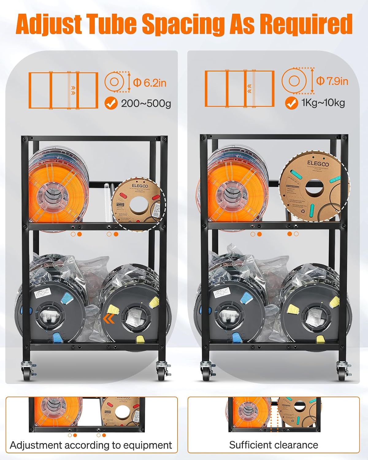 3D Printer Filament Storage Rack- Rolling Filament Spool Holders Racks with Wheels, Heavy Duty Metal Shelf for PLA/ABS/TPU/Nylon, Filaments Organzied for 3D Printing Studio, Office Workshop (Black)