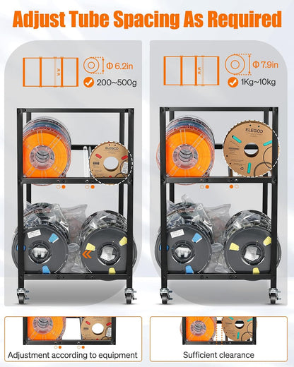 3D Printer Filament Storage Rack- Rolling Filament Spool Holders Racks with Wheels, Heavy Duty Metal Shelf for PLA/ABS/TPU/Nylon, Filaments Organzied for 3D Printing Studio, Office Workshop (Black)