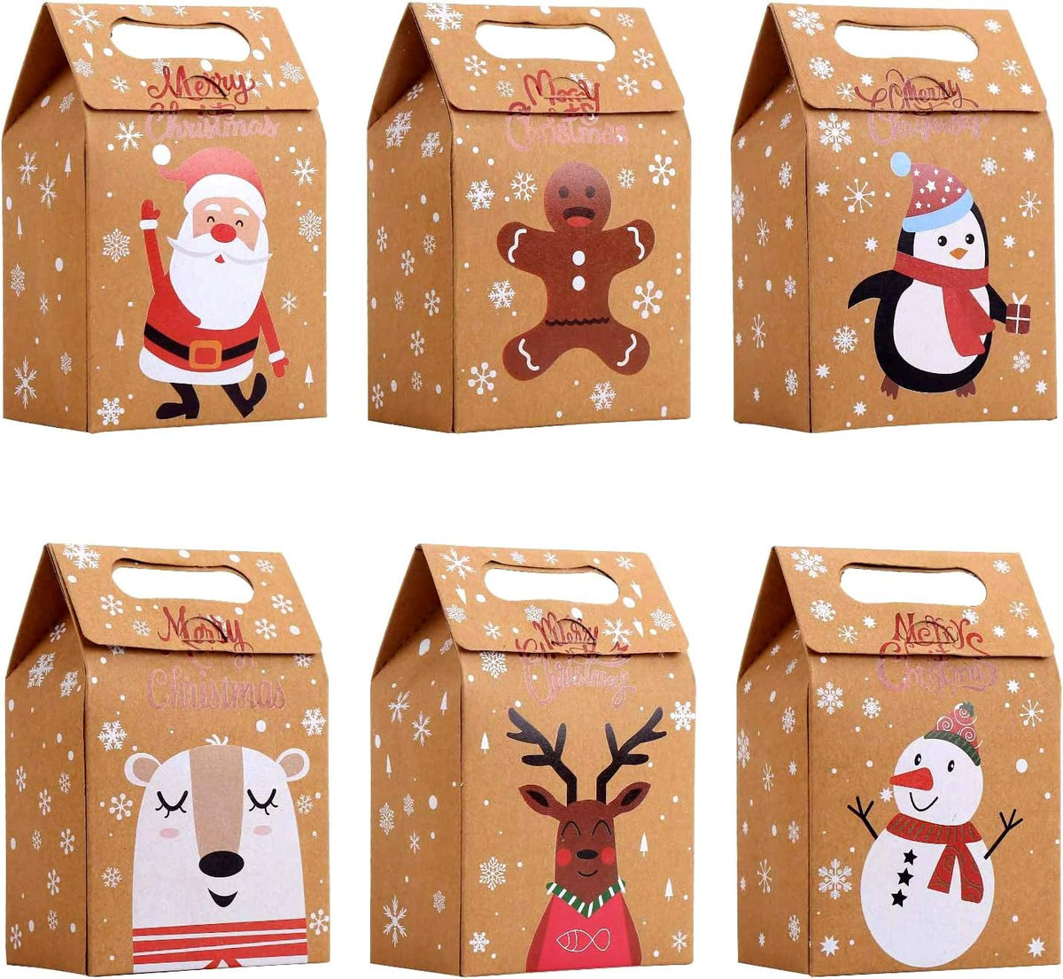 LOKIPA Christmas Kraft Paper Gift Boxes, 24pcs Christmas Party Treat Goody Candy Boxes for Xmas Party Bag Fillers
