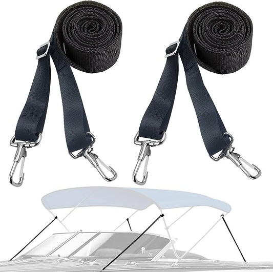 RUSON 1 Pack Adjustable Bimini Boat Top Straps w/ Double End Snap Hook, Heavy Duty Boat Canopy Straps, Marine Webbing Nylon Bimini Boat Top Strap Boat Awning Hardware